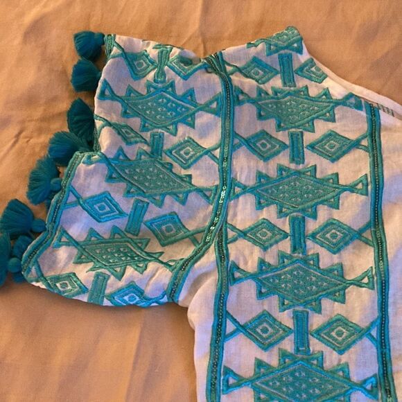 Taj by Sabrina Crippa Dress/Coverup with Turquoise embroidery and sequins. Sz SM - Picture 2 of 5